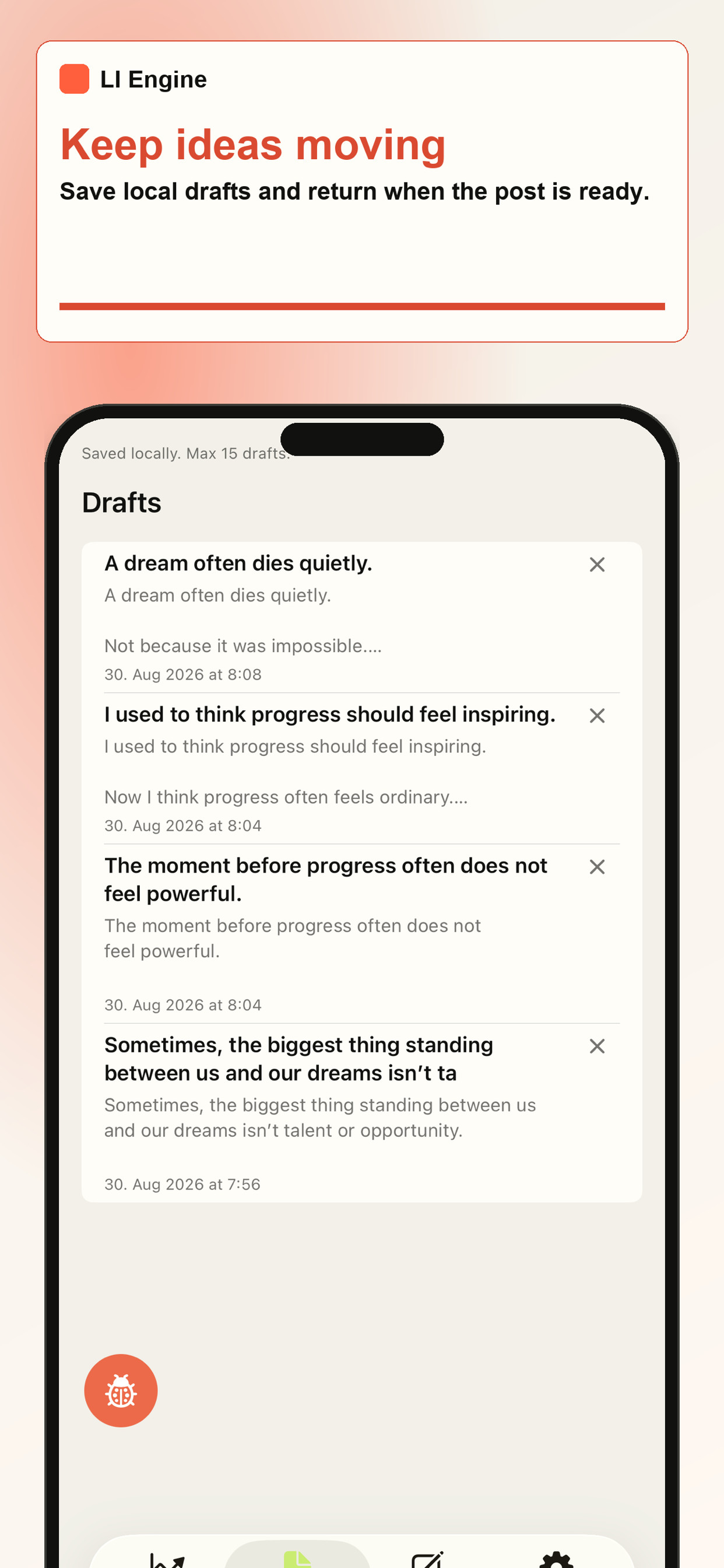 Bloomary Drafts screen